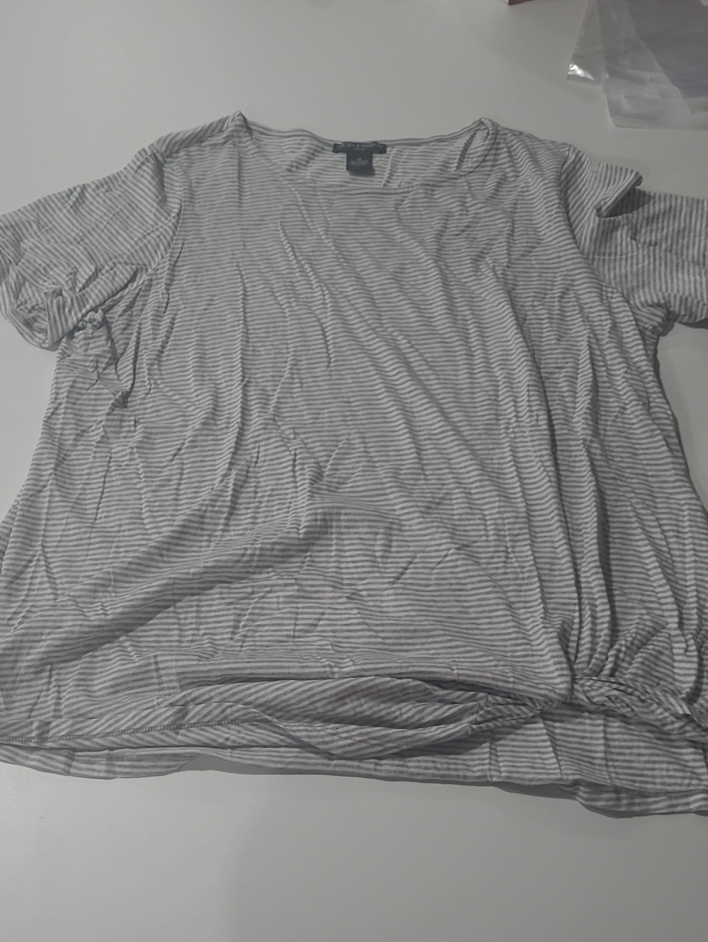 Chelsea & Theodore Gray and White Striped Short Sleeve Tee